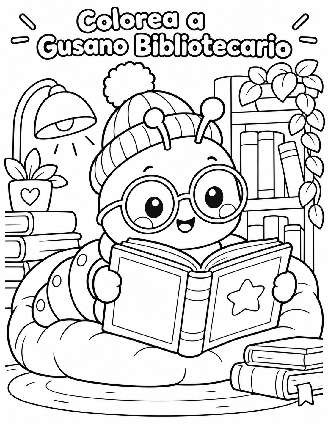 Gusano Bibliotecario para colorear
